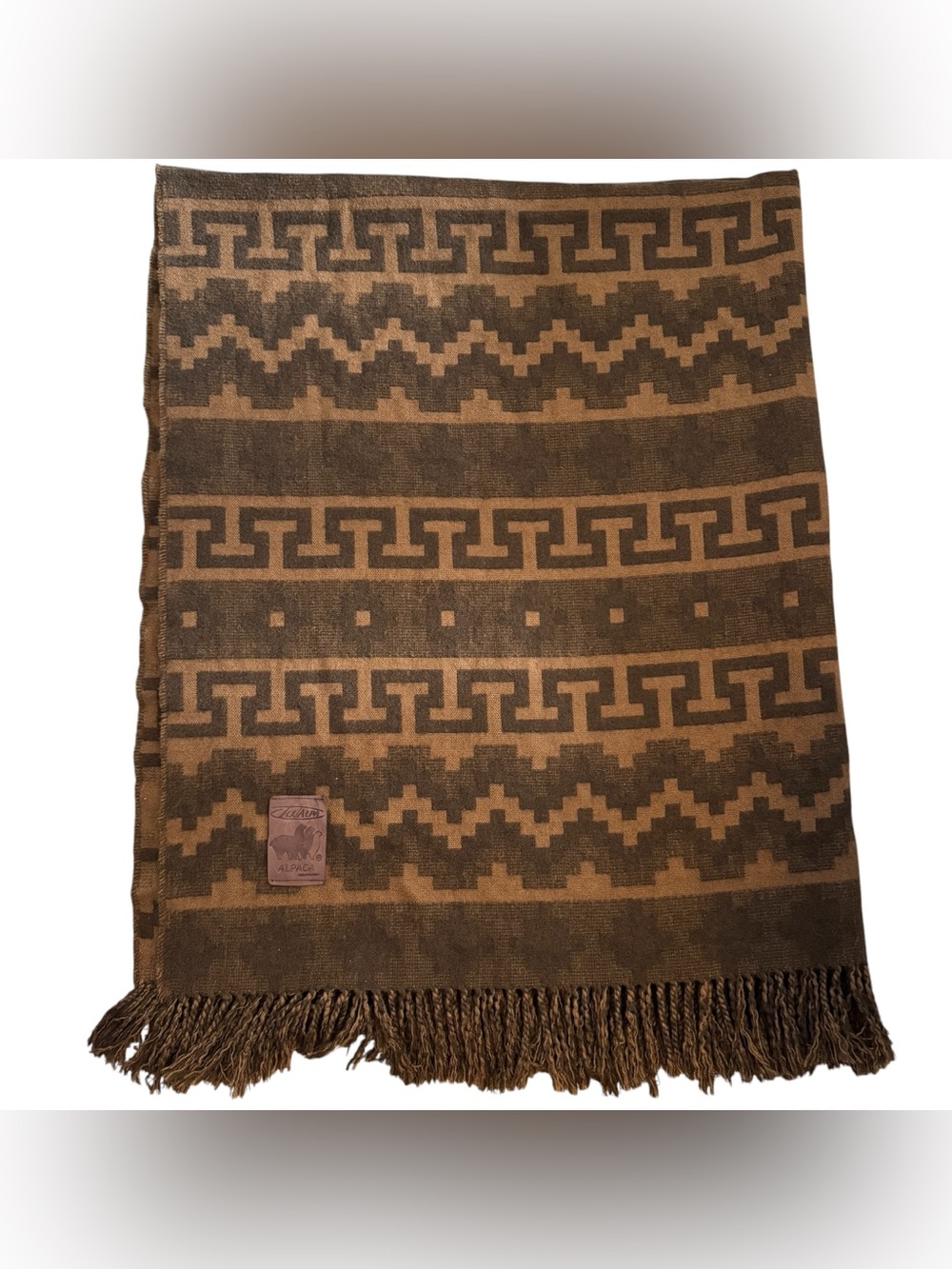 Tex/Alpa Tan Brown Geometric Peruvian Alpaca Throw Blanket 51" x 61"